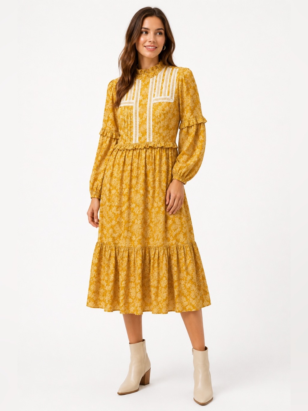Laura Ashley UO Exclusive Madison Midi Dress Prairie Floral Yellow Size XS